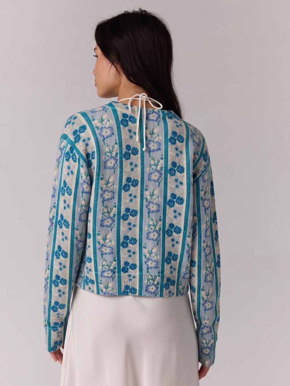 Free People Nocturnal Cashmere Cardi Cardigan Sweater Cottage Blue Floral XL - Picture 7 of 15